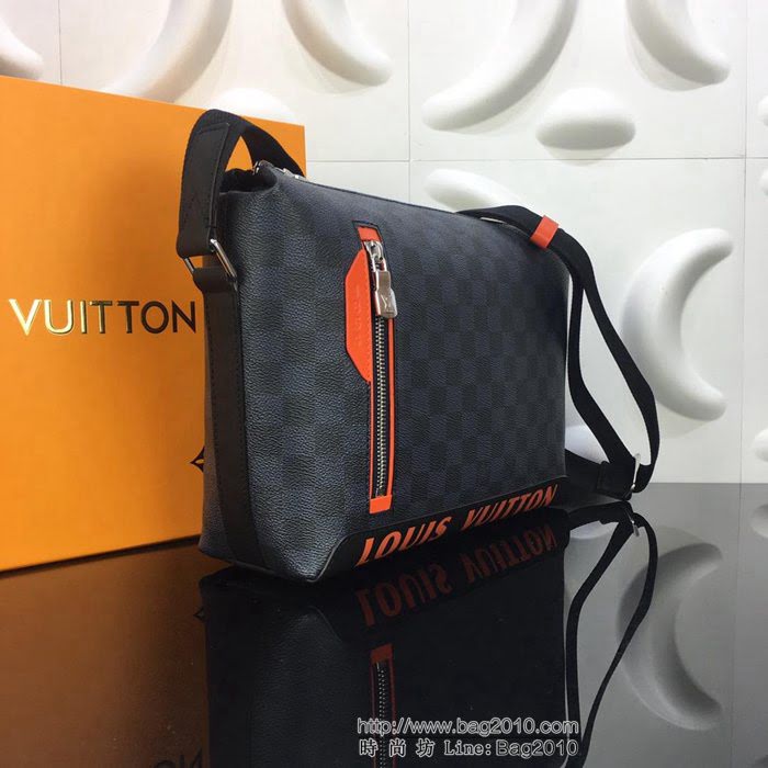 路易威登LV 頂級原單 N42416 藍格 Damier Cobalt帆布 橙色字體 橙色配皮 小號郵差包  YDH2490